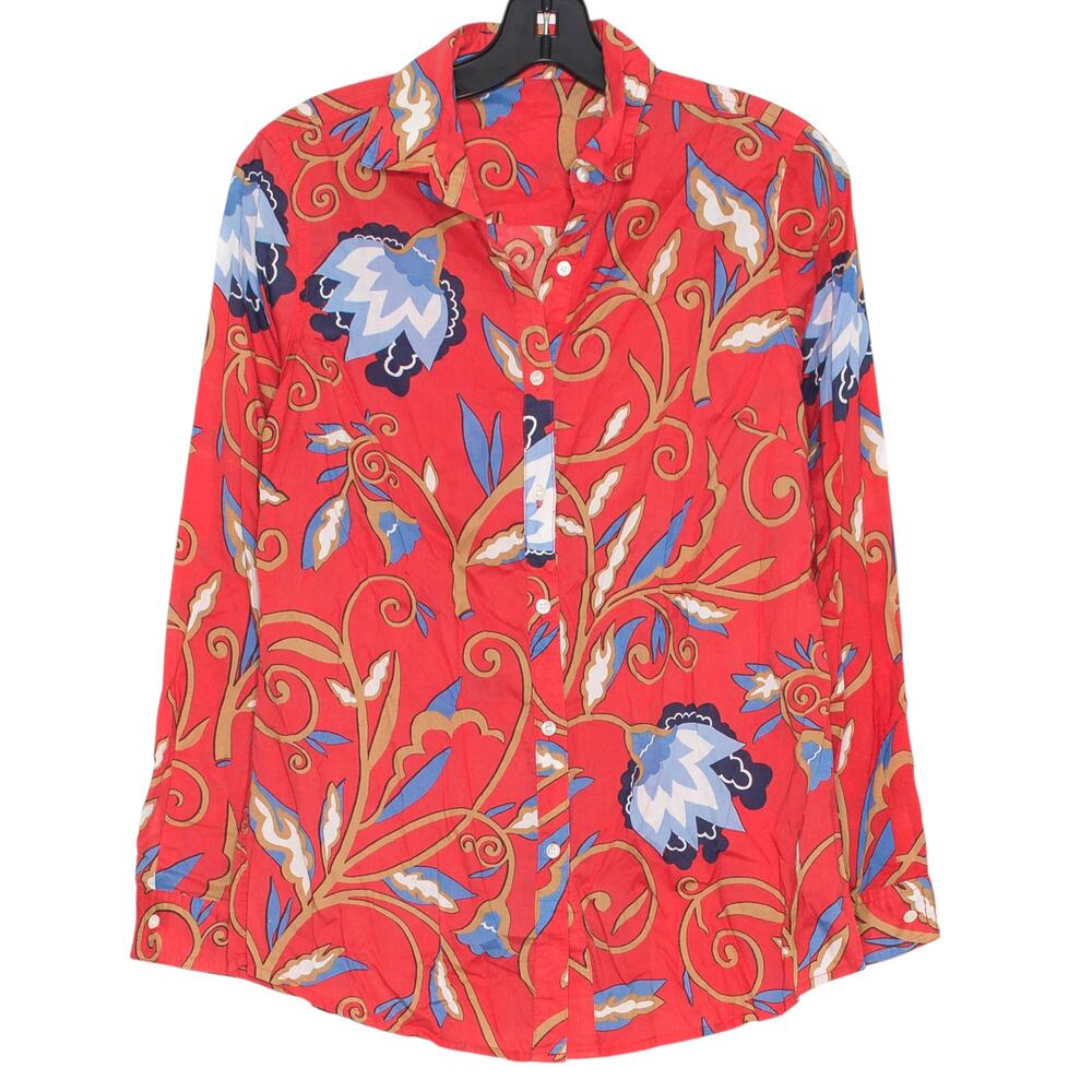 J McLaughlin Top Lois Floral Button Up Red XS Preppy Cottagecore Resort Vacation